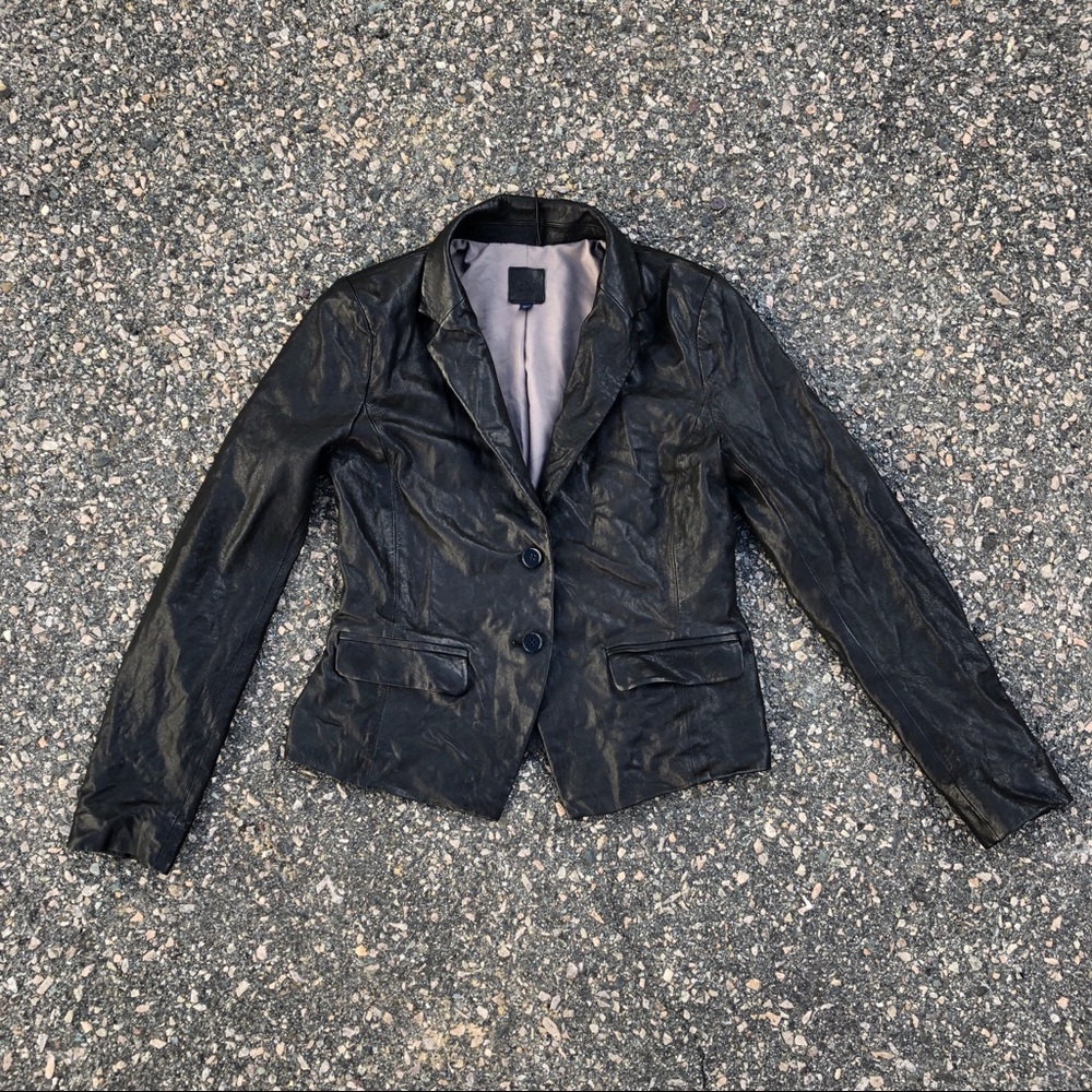 Gap Edition black genuine leather collared blazer6 - Picture 2 of 8